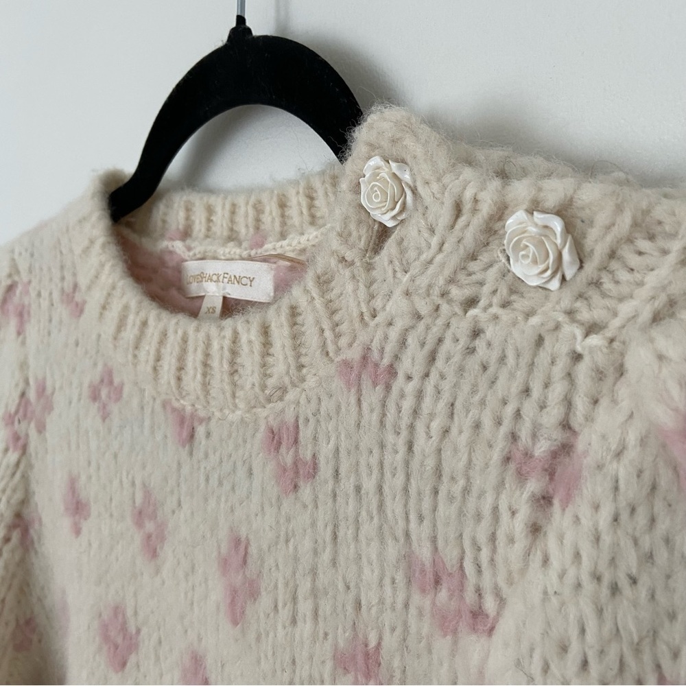 LoveShackFancy Rosie Pullover Sweater Alpaca Pink Cream Fair Isle Milky - Picture 7 of 12